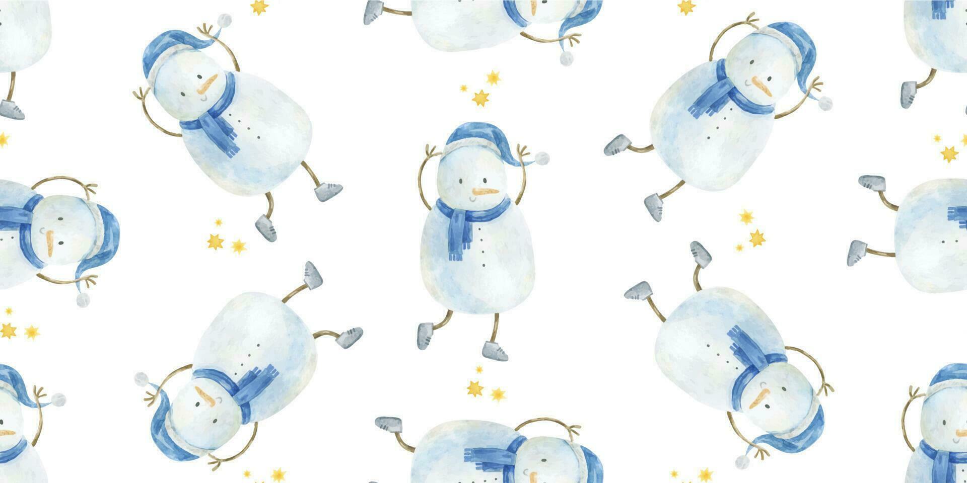mignonne puéril sans couture modèle avec bonhomme de neige, bébé conception, hiver art vecteur