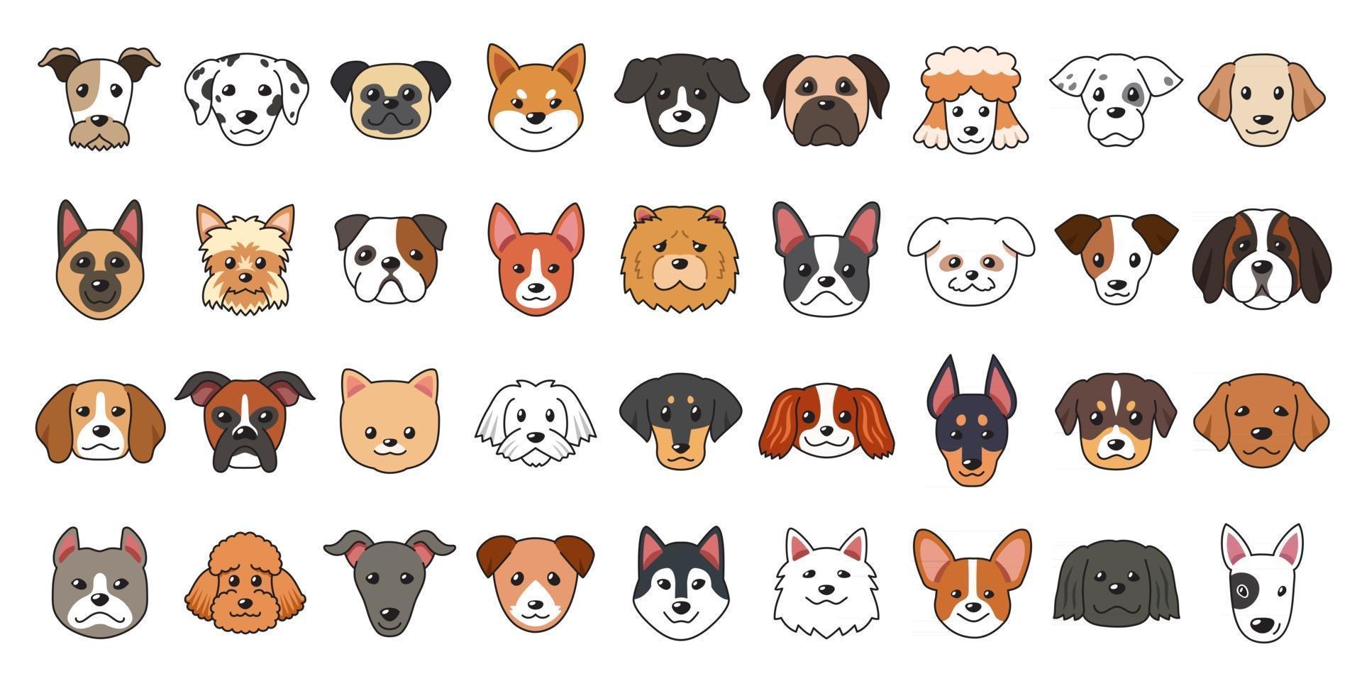 différents types de visages de chien de dessin animé de vecteur
