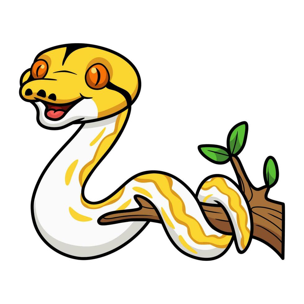 mignonne albinos tigre réticulé python dessin animé sur arbre branche vecteur