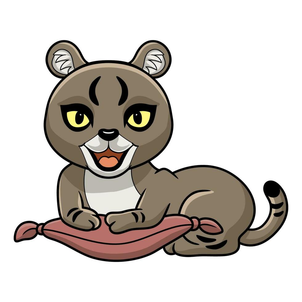 mignonne peu jungle chat dessin animé sur le oreiller vecteur