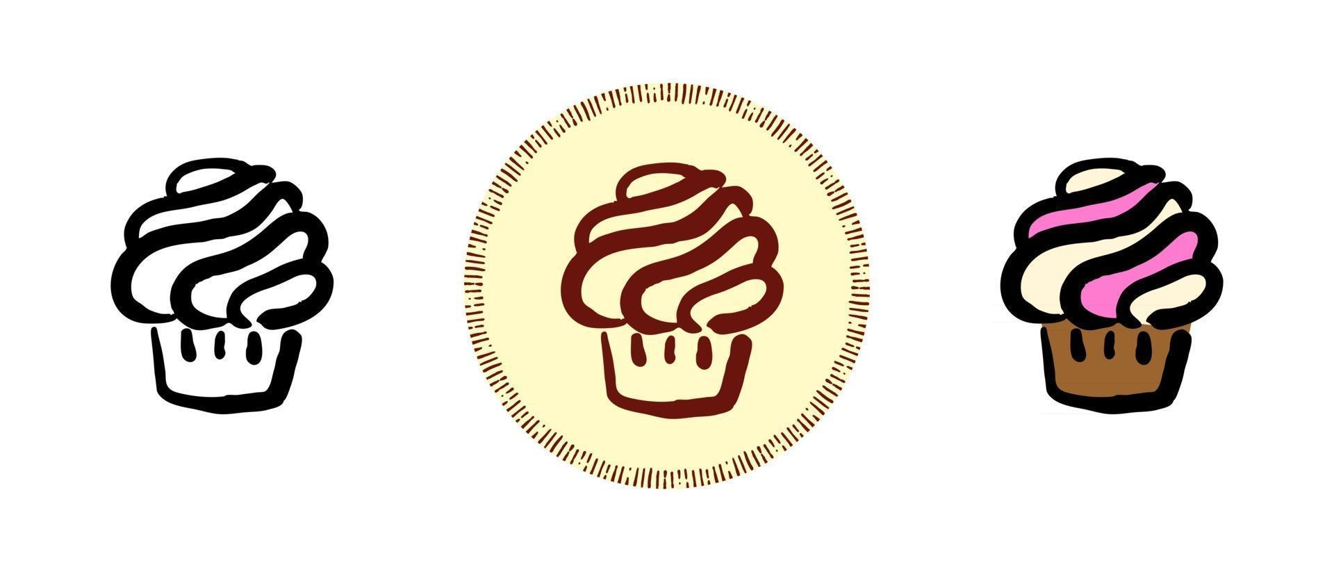 symboles de contour et de couleur et de cupcake rétro vecteur