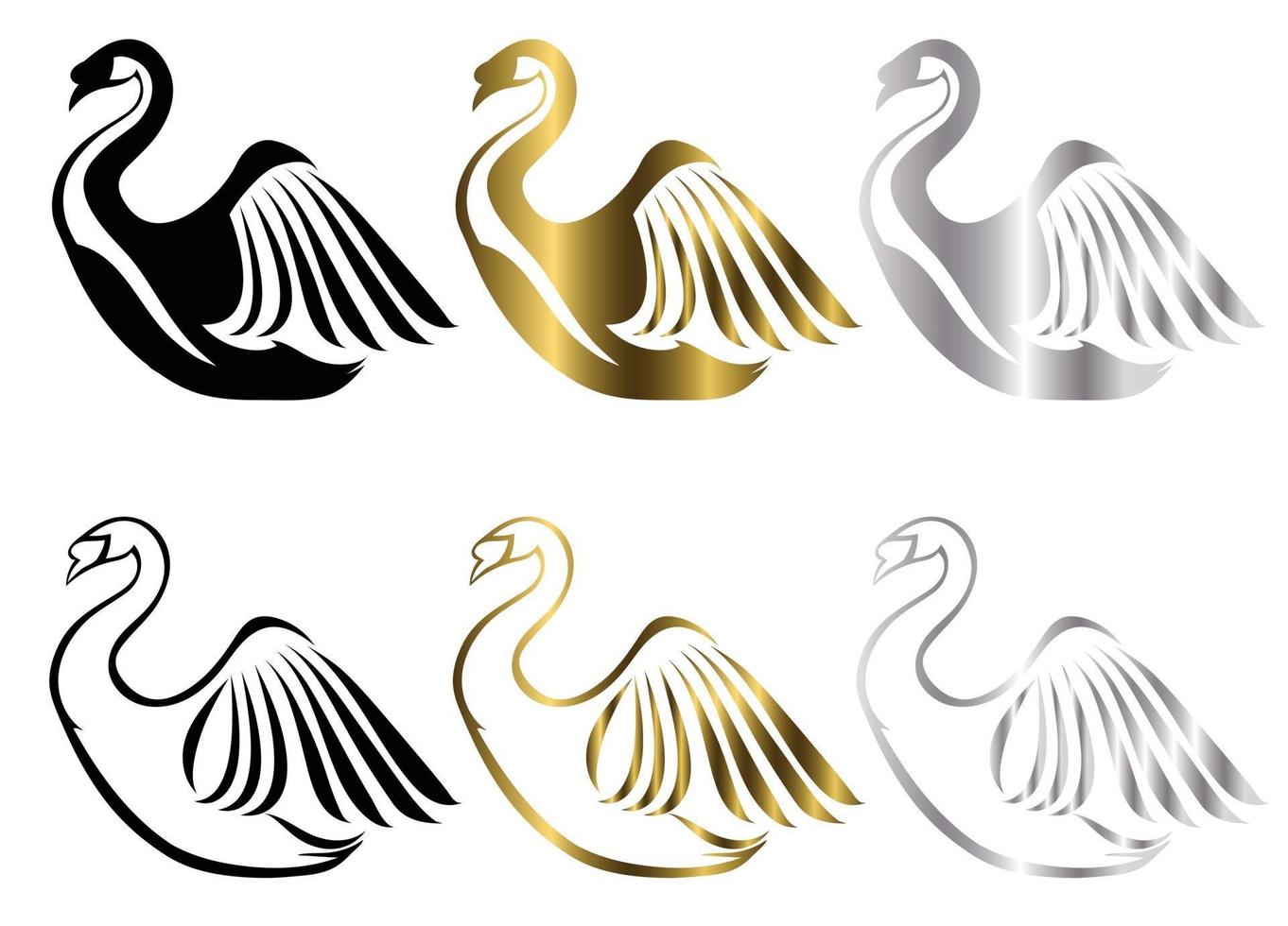 ensemble de six images vectorielles de divers symboles de cygne il y a trois couleurs noir or argent bon usage pour symbole mascotte icône avatar et logo vecteur