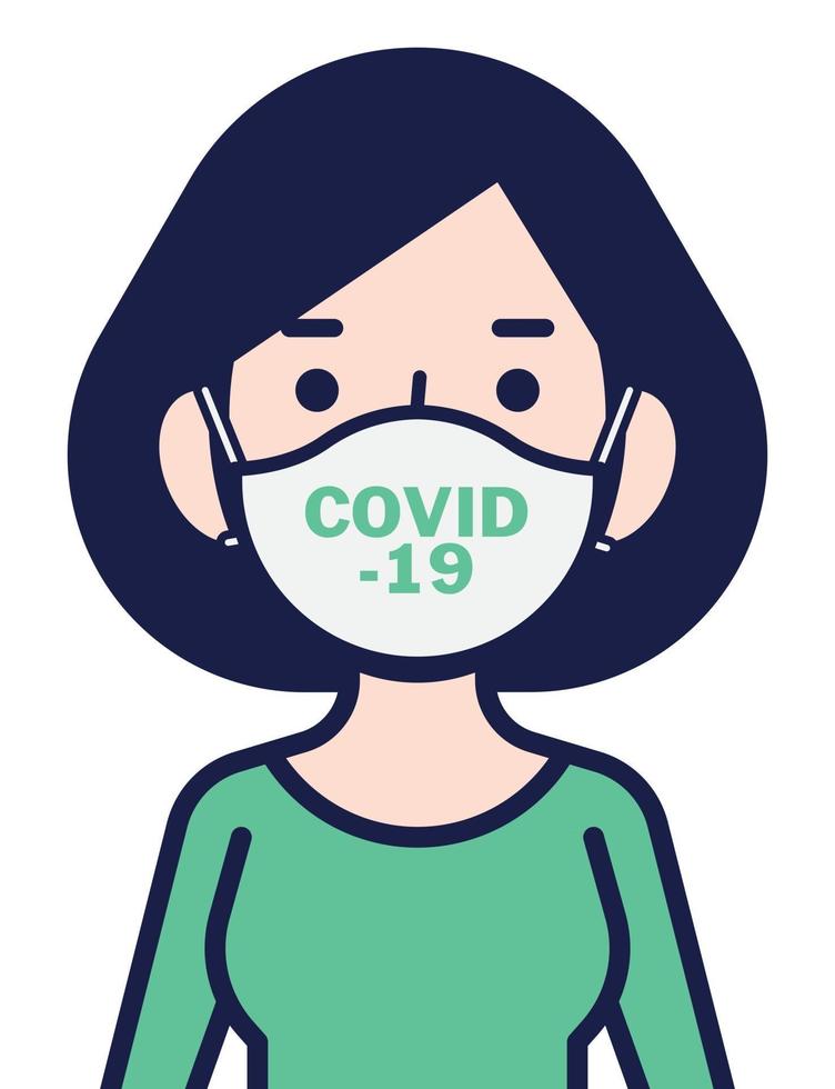 femme en masque médical blanc pour se protéger contre le coronavirus vecteur