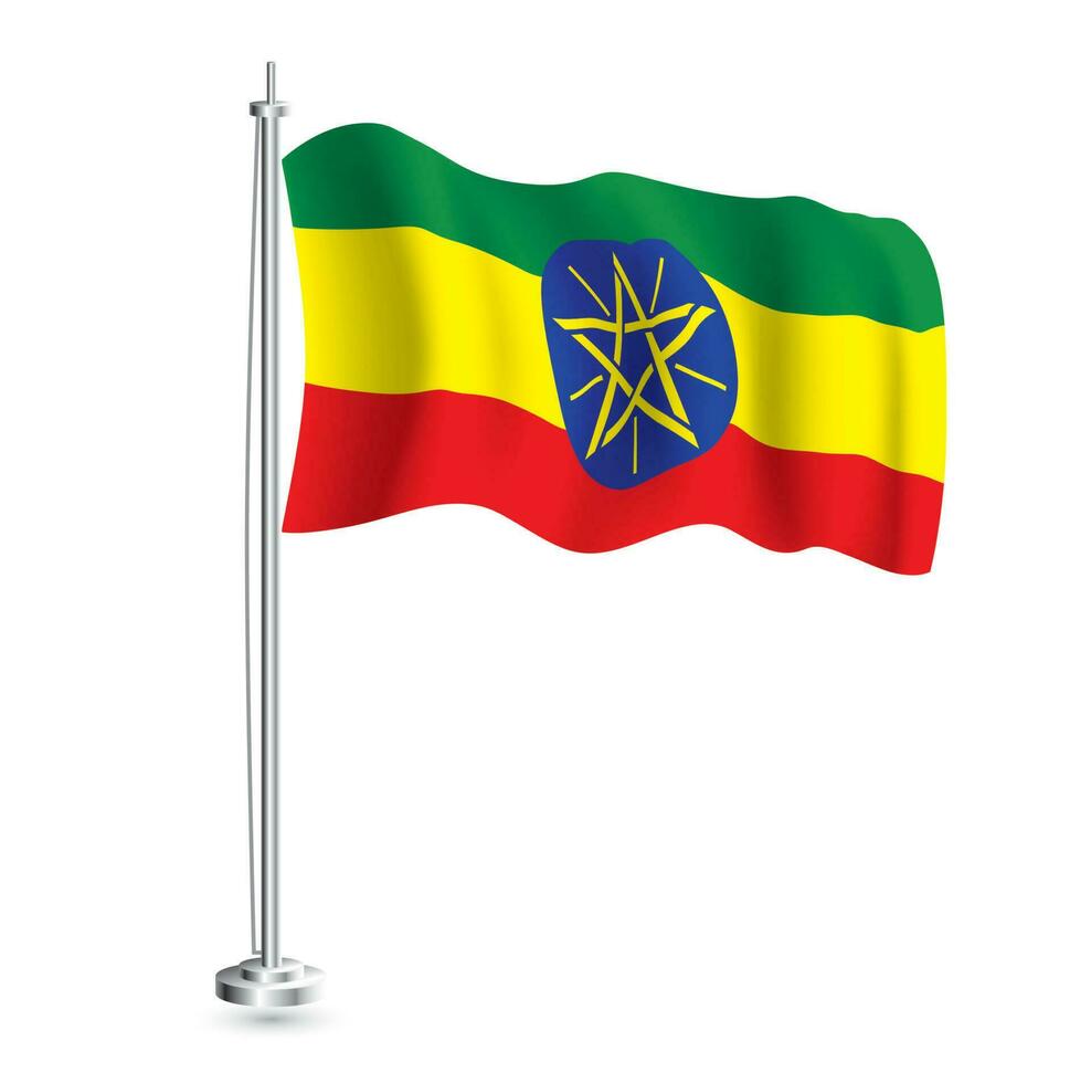 éthiopien drapeau. isolé réaliste vague drapeau de Ethiopie pays sur mât de drapeau. vecteur