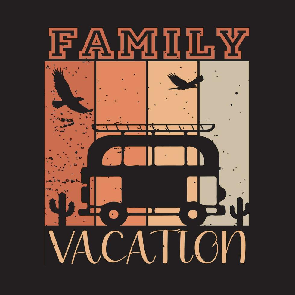 une noir t - chemise avec le mots famille vacances sur il T-shirt conception vecteur