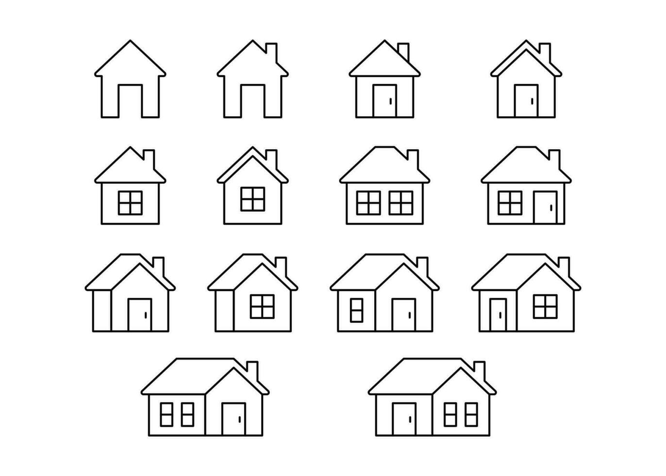 maison, maison bâtiment, ligne icône ensemble. maison de face voir, propriété, réel domaine, Résidentiel chalet pour hypothèque et prêt, page d'accueil. modifiable accident vasculaire cérébral contour signe. vecteur