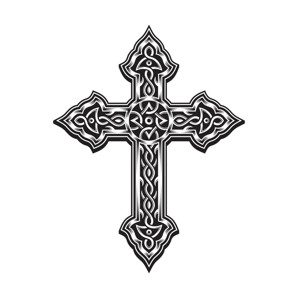 croix ornementale en noir et blanc vecteur