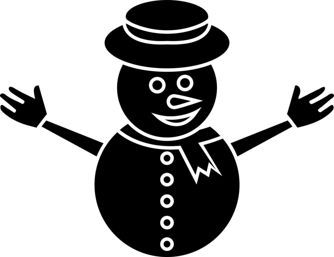 bonhomme de neige portant chapeau et écharpe et ouvert bras. vecteur