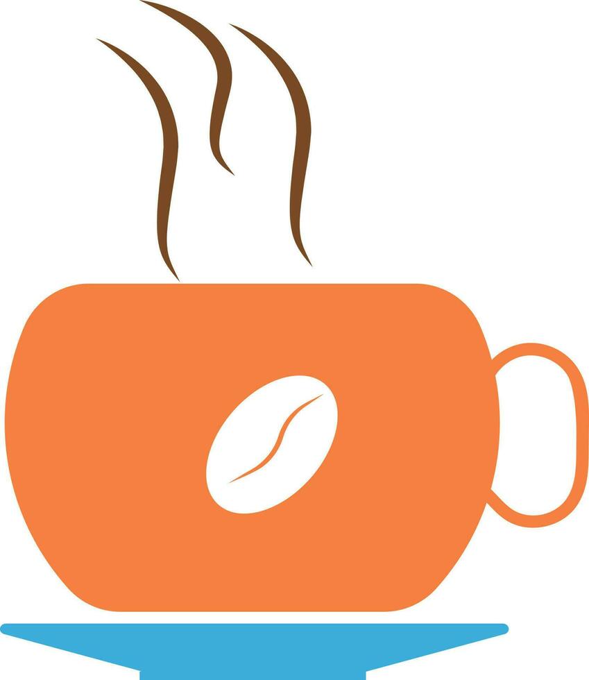 chaud café tasse avec assiette dans Orange et bleu couleur. vecteur