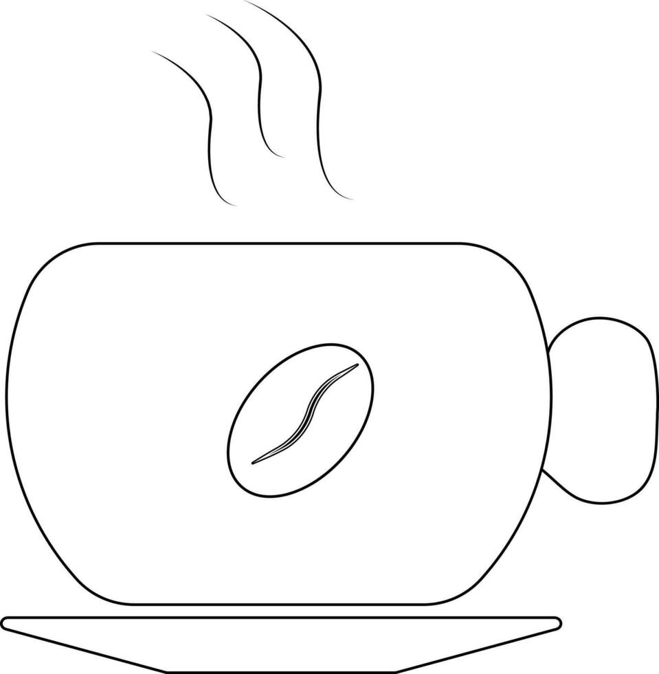 chaud café tasse avec assiette dans noir ligne art. vecteur