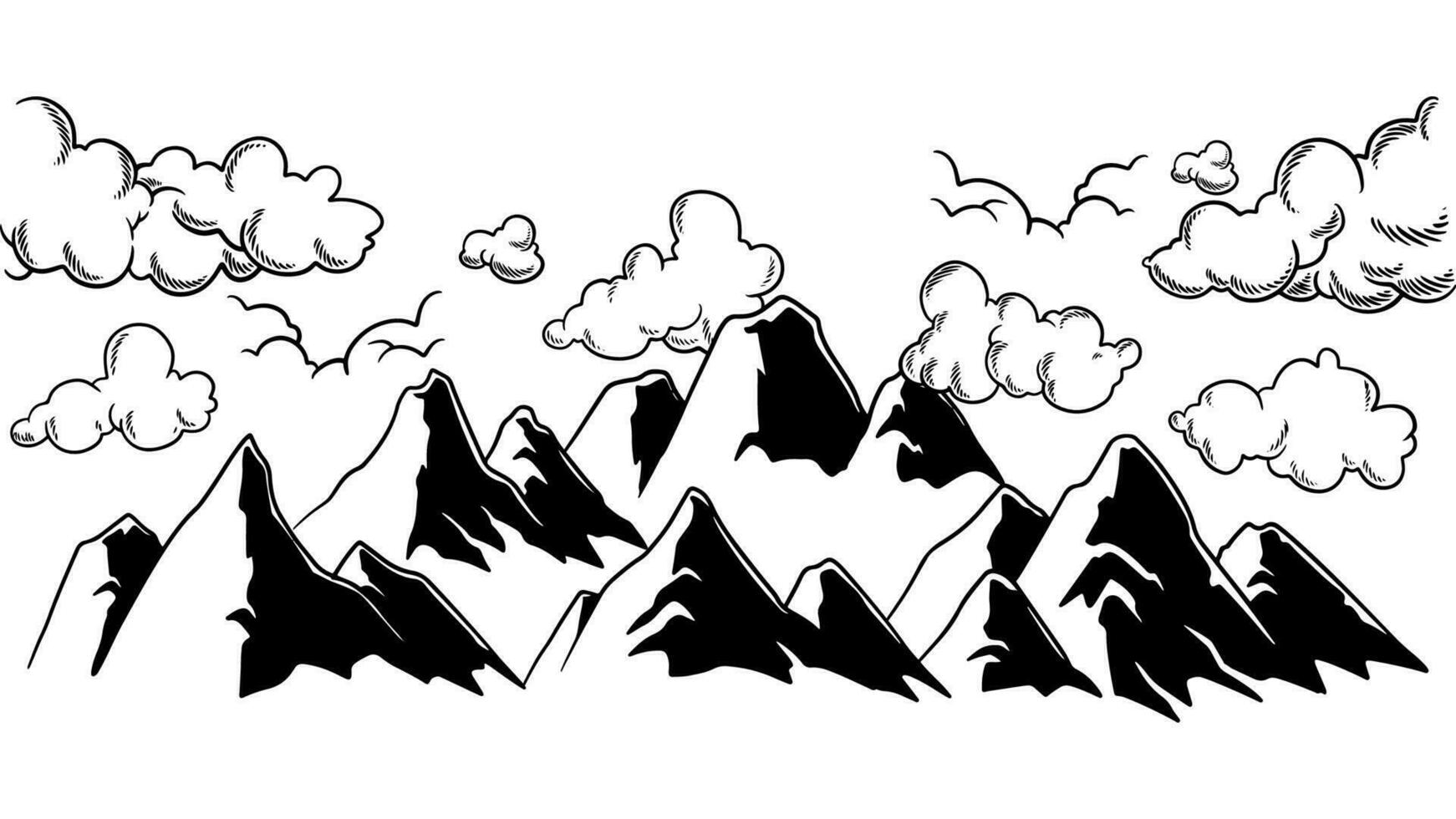 ancien Montagne vecteur illustration. glacier noir paysage dessin.