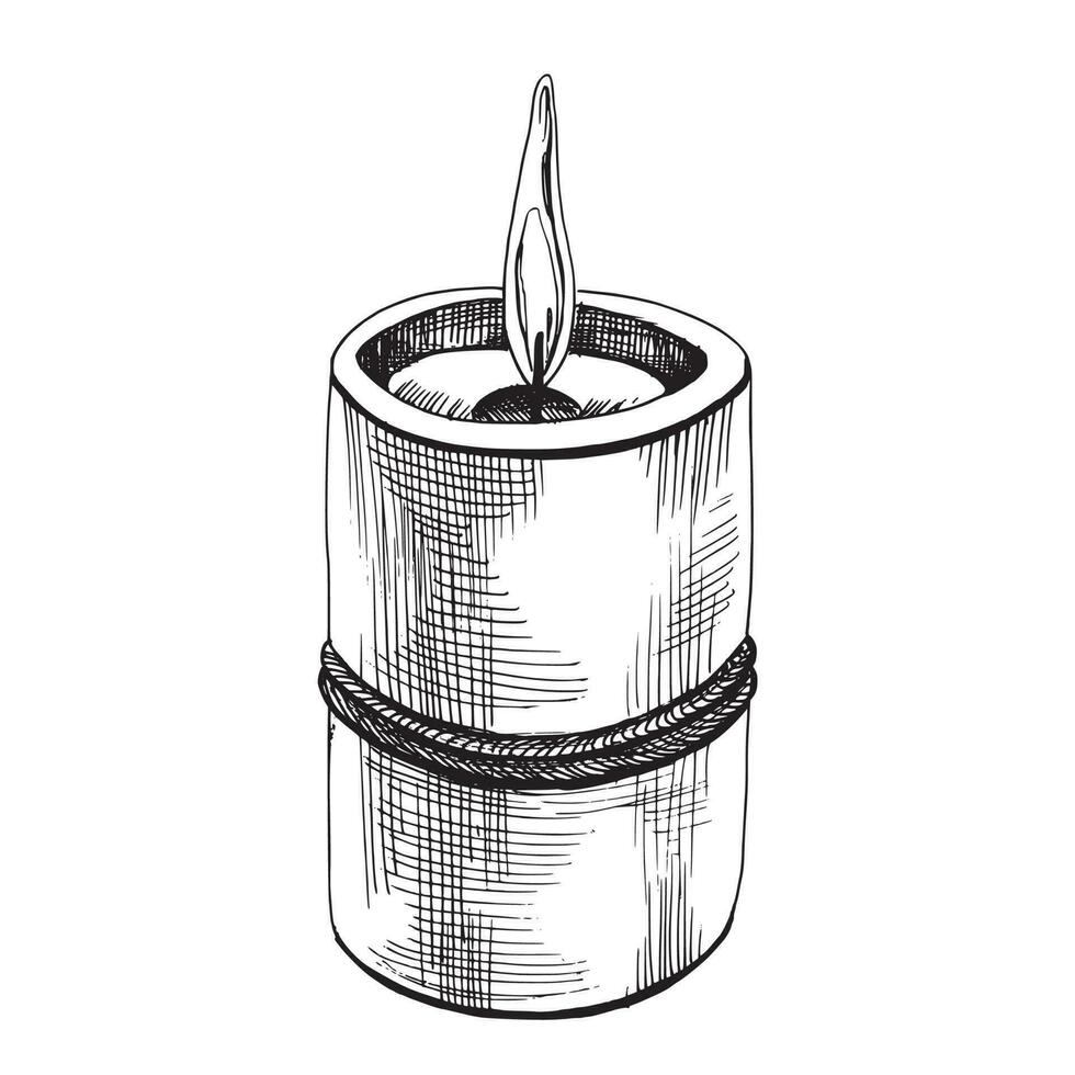 une bougie avec une flamme lié avec une corde. dessiné à la main graphique illustration. eps vecteur, isolé objet. vecteur