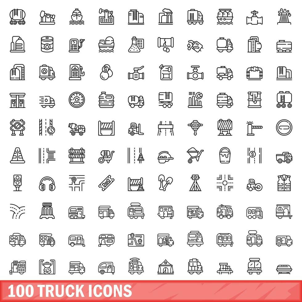 100 un camion Icônes ensemble, contour style vecteur