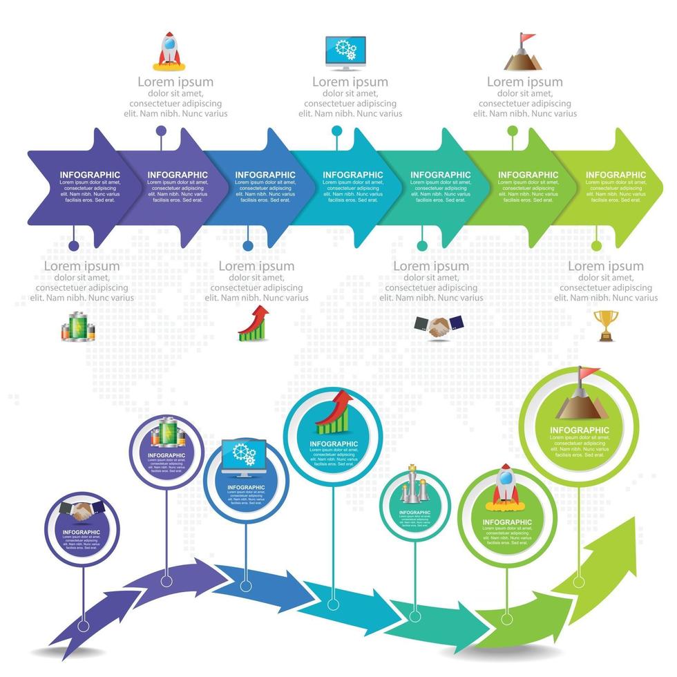 Modèles d & # 39; infographie étape et chronologie pour diagramme de processus illustration vectorielle entreprise vecteur