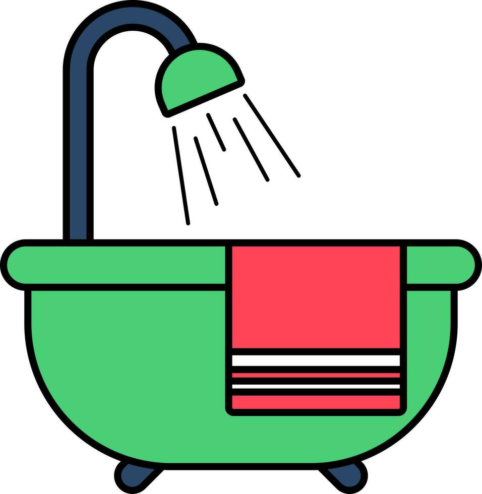 baignoire avec serviette icône dans vert et rouge couleur. vecteur