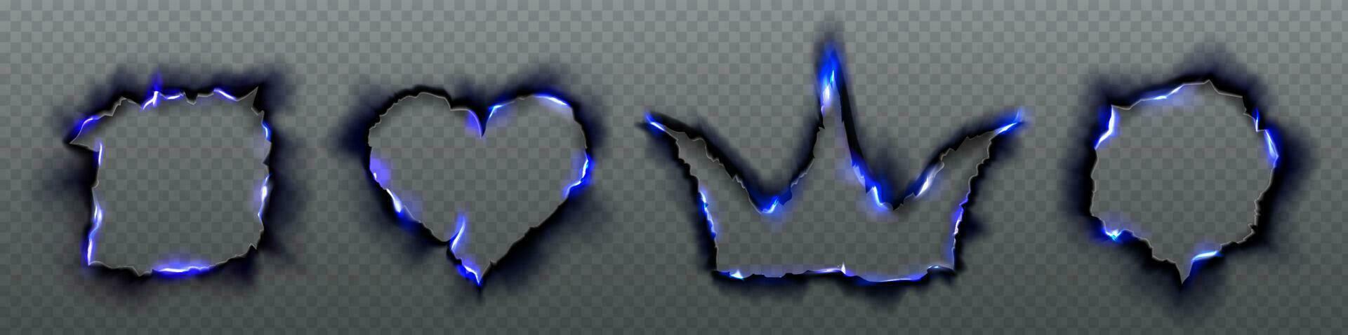 bleu brûler trou Cadre avec couronne et cœur forme. vecteur