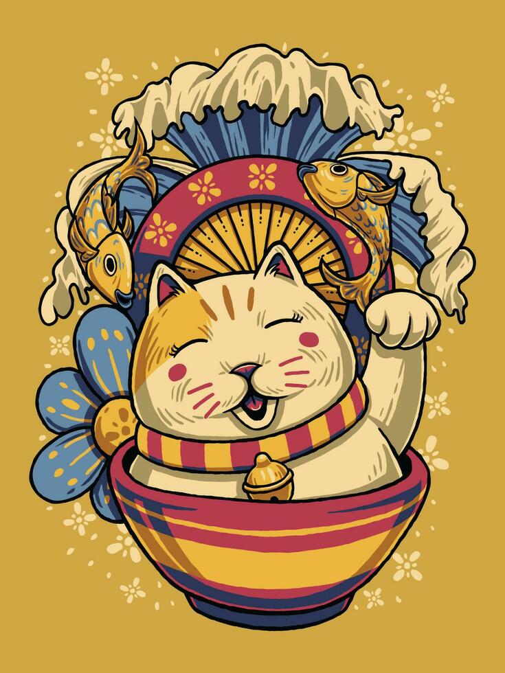 Japonais chat griffonnage illustration vecteur
