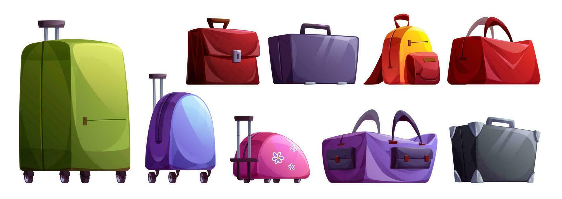 Voyage bagage et valise vecteur dessin animé ensemble