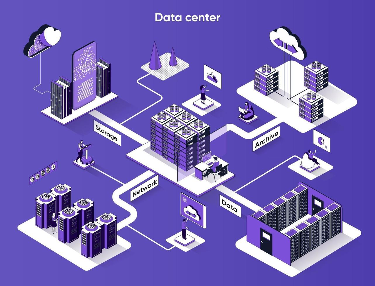 bannière web isométrique 3d de centre de données vecteur