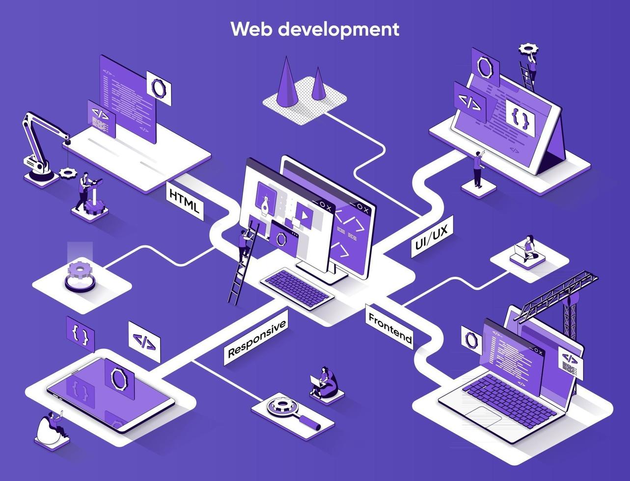 bannière isométrique 3d de développement web vecteur