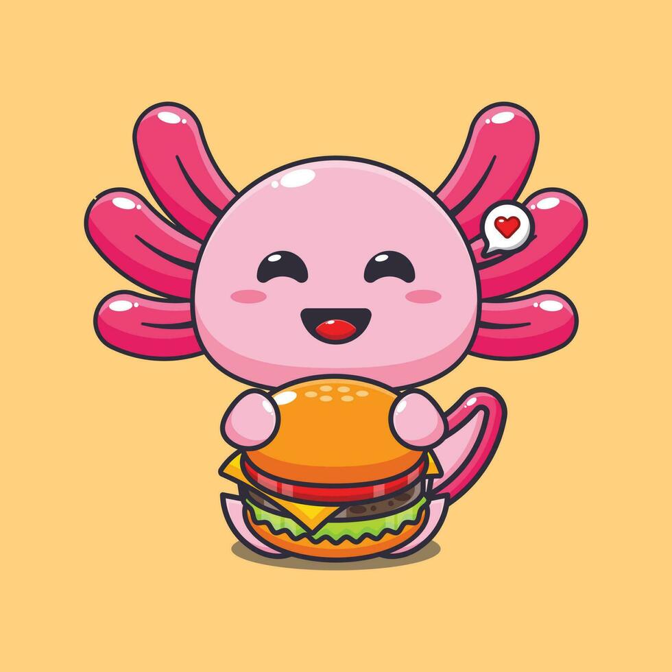 axolotl avec Burger dessin animé vecteur illustration.