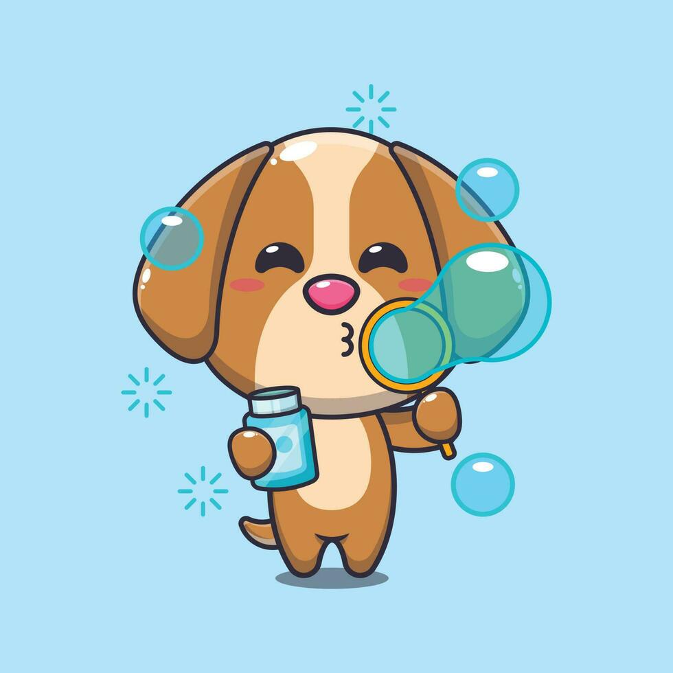 chien soufflant bulles dessin animé vecteur illustration.