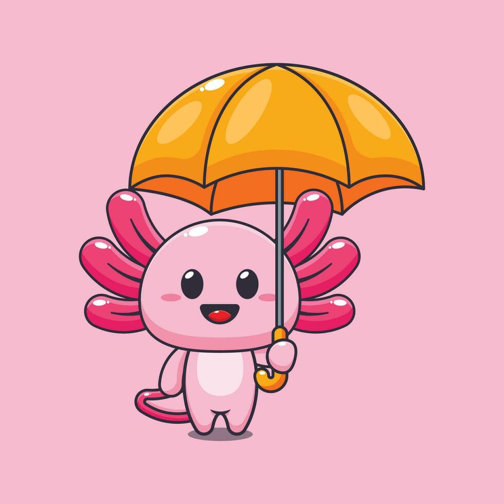 axolotl en portant parapluie dessin animé vecteur illustration.