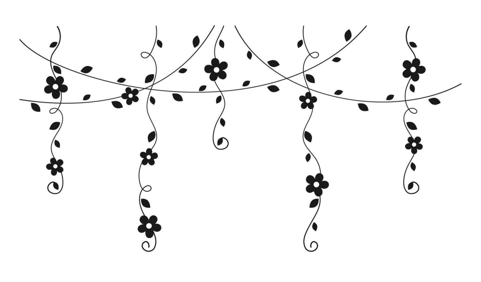 pendaison vignes avec fleurs silhouette vecteur illustration. Facile minimal floral botanique vigne rideau conception éléments pour printemps.