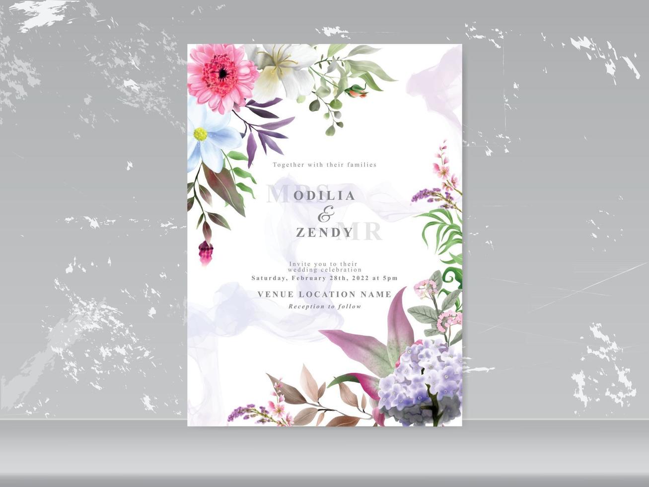modèle de carte de mariage floral exotique vecteur