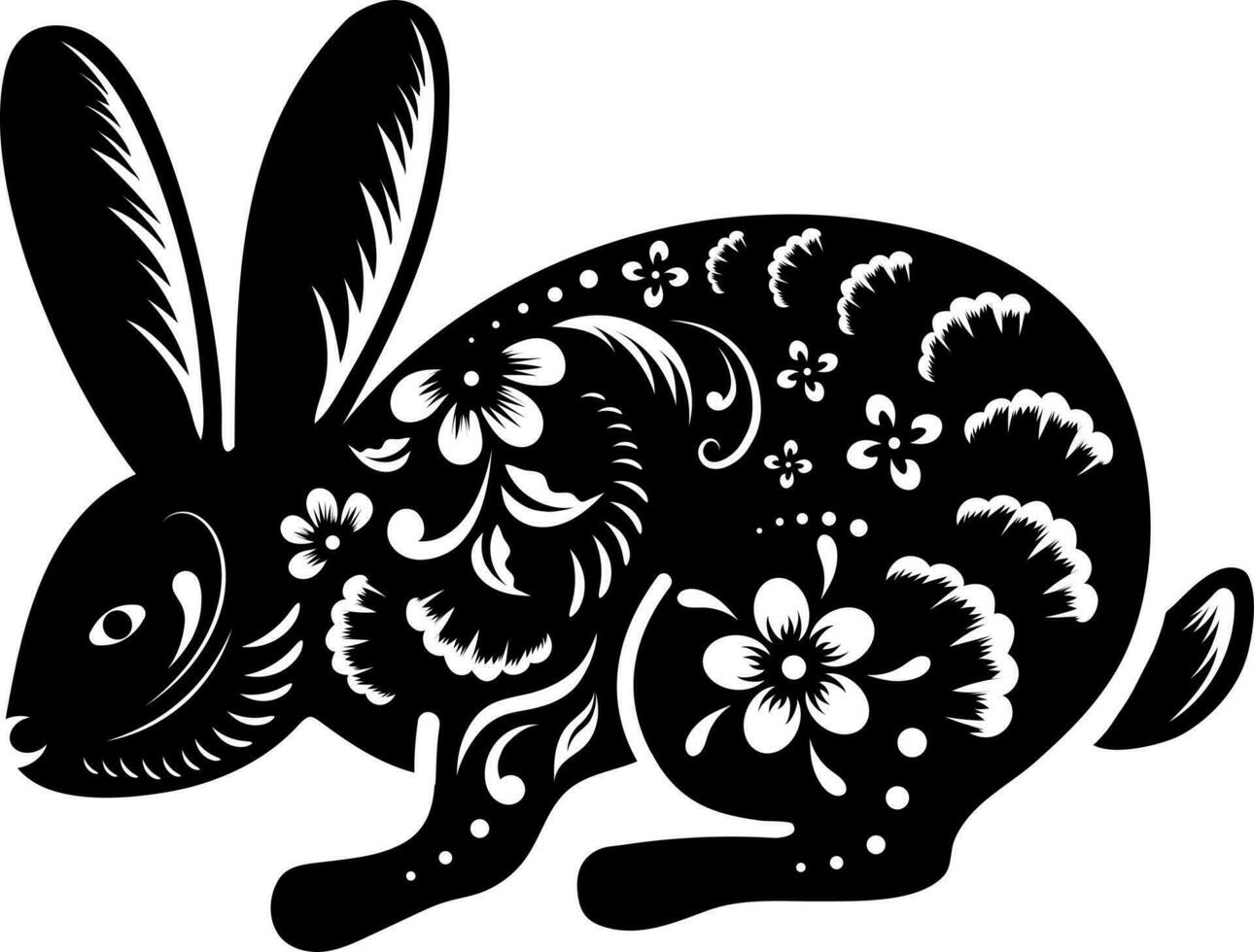 noir et blanc illustration de lapin chinois zodiaque icône. vecteur