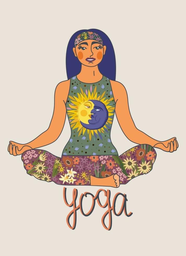 yoga. Jeune femme séance dans lotus pose. vecteur