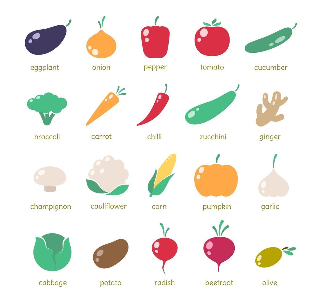 icônes de légumes simples vecteur
