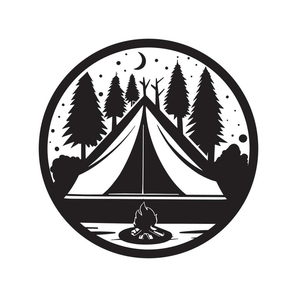 noir et blanc camping logo conception vecteur