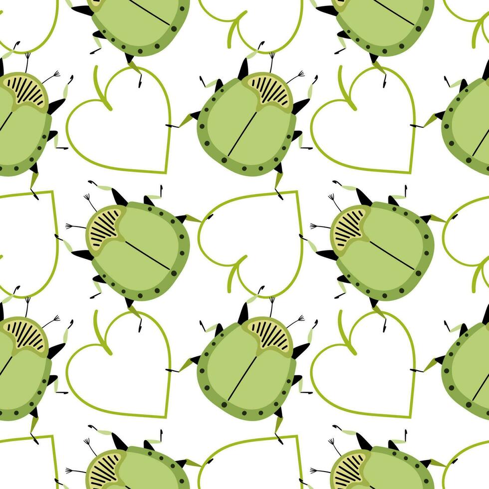 puanteur vert Bugs avec feuilles. sans couture modèle avec dessin animé éléments vecteur