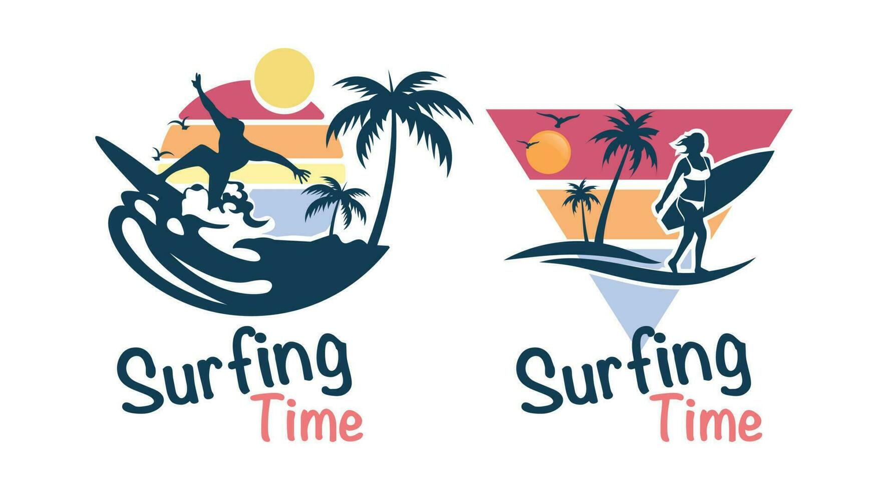 été et surfant logo conception. rétro surfant logo modèle vecteur