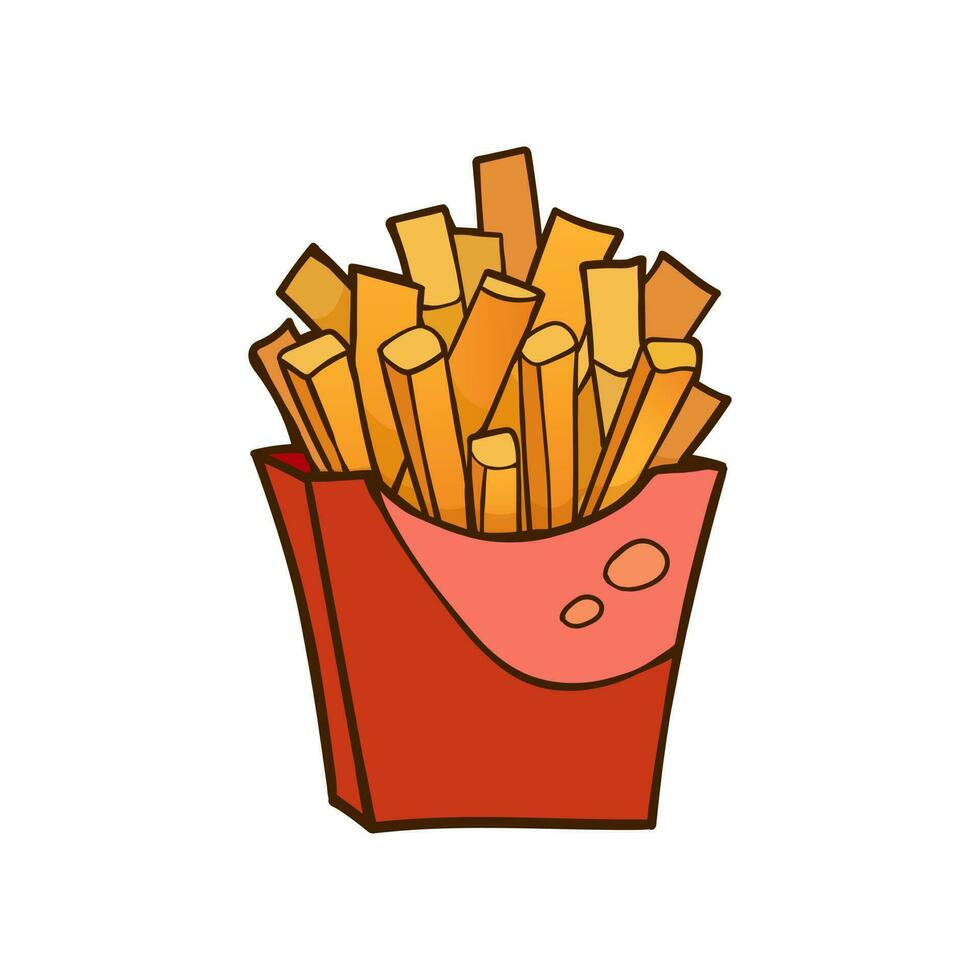français frites dans une rouge boîte. vite aliments. vecteur illustration.
