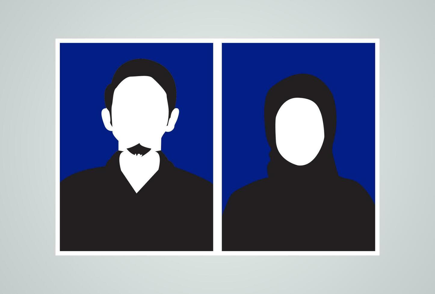 silhouette photo de musulman homme et femme sur bleu Contexte. photo illustration concept pour enregistrement mariage. dans indonésien il est appelé une photo gandeng vecteur