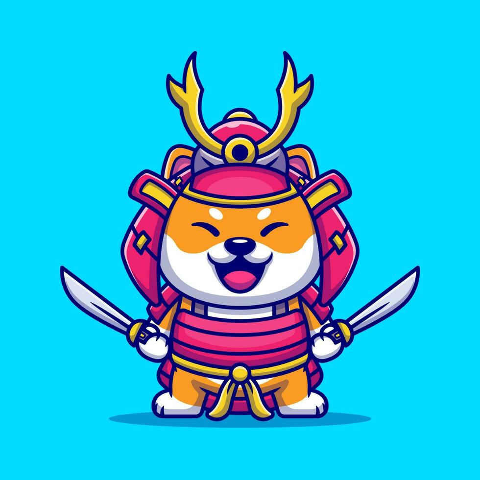 mignonne shiba inu chien samouraï guerrier dessin animé vecteur icône illustration. animal samouraï icône concept isolé prime vecteur. plat dessin animé style