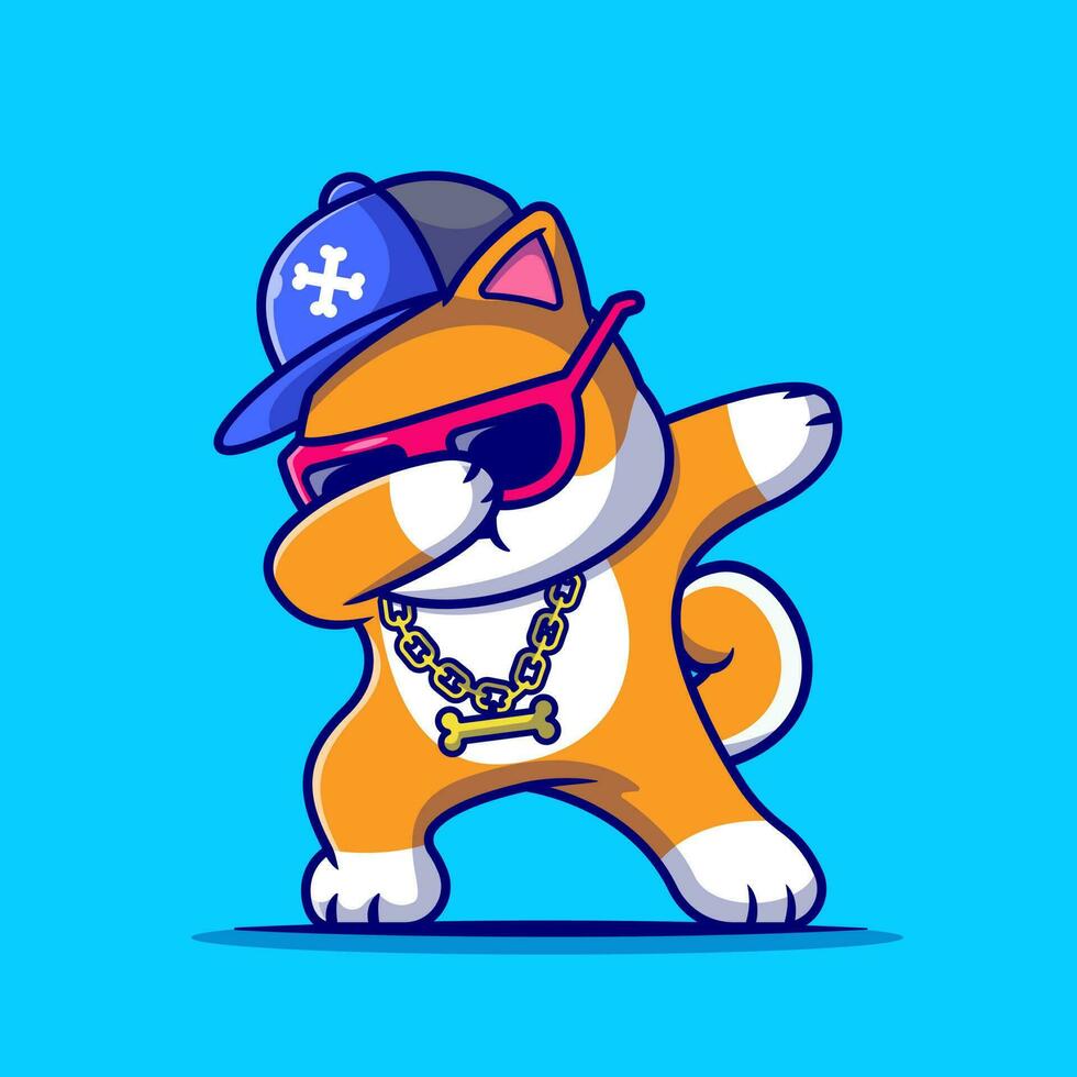 cool shiba inu chien tamponner et portant chapeau et des lunettes dessin animé vecteur icône illustration. animal mode icône concept isolé prime vecteur. plat dessin animé style