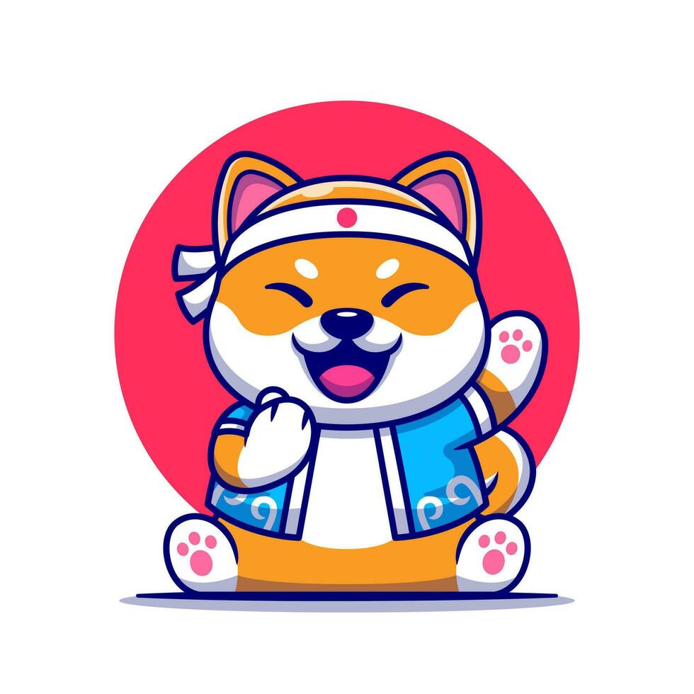 mignonne shiba inu chien avec Japonais costume dessin animé vecteur icône illustration. animal mode icône concept isolé prime vecteur. plat dessin animé style