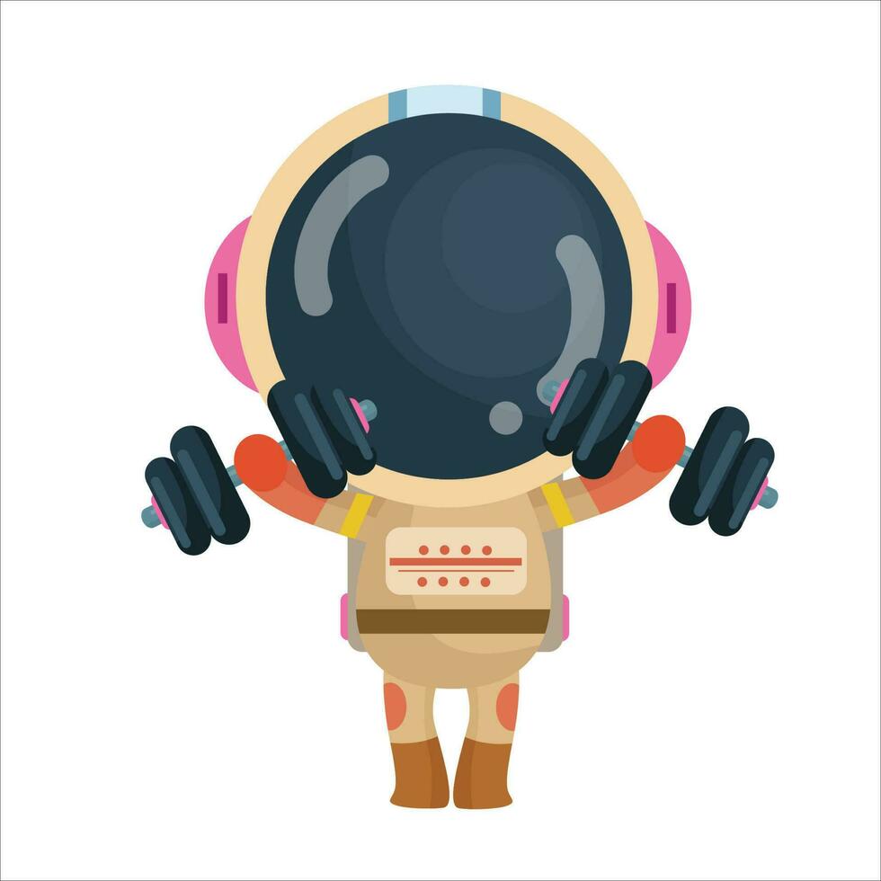 vecteur dessin animé mignonne et marrant astronaute en portant une haltère