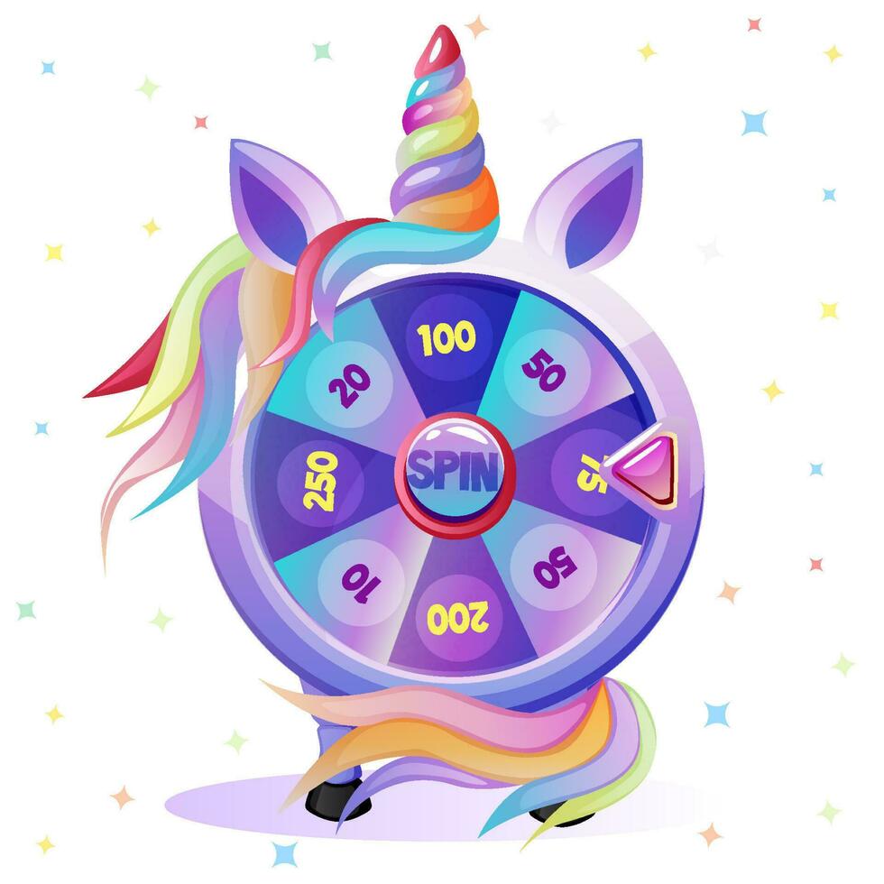 roue de fortune dans le forme de une Licorne pour 2d jeu. fortune rotation. vecteur