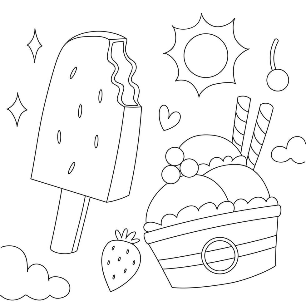 la glace crèmes coloration page vecteur illustration