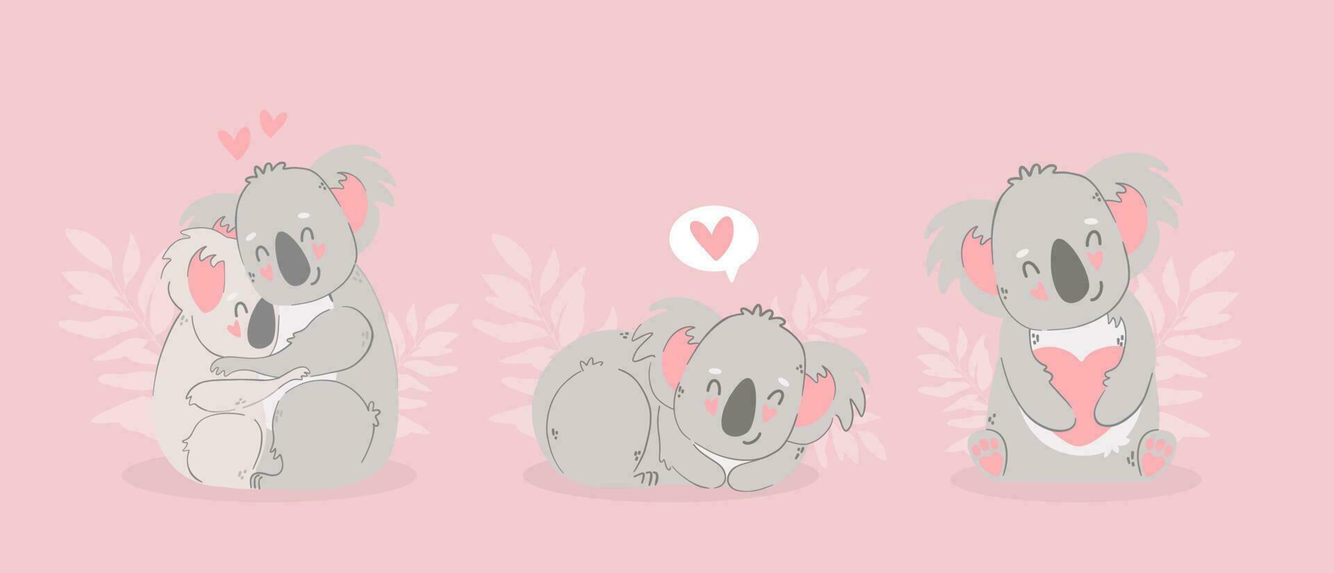 mignonne marrant dessin animé koala dans l'amour. animaux personnage avec cœurs. Valentin journée romantique dessin. des gamins bébé conception. vecteur