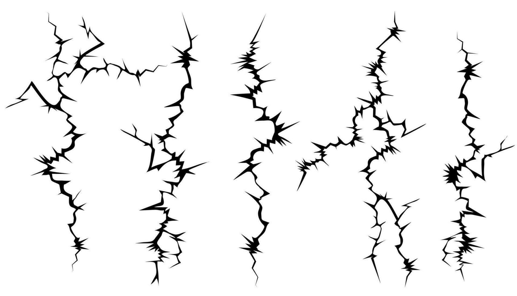 des fissures dans le surface. ensemble de noir et blanc vecteur fissures.