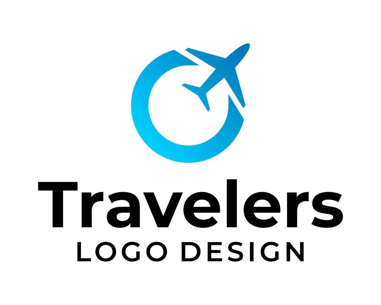 le logo pour les voyageurs est sur une blanc Contexte vecteur
