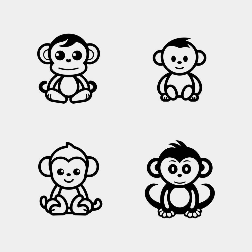 ensemble de mignonne bébé singe séance - isolé sur blanc Contexte vecteur