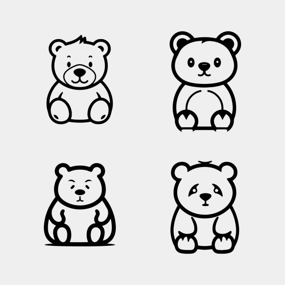 ensemble de mignonne dessin animé nounours ours isolé dans blanc vecteur