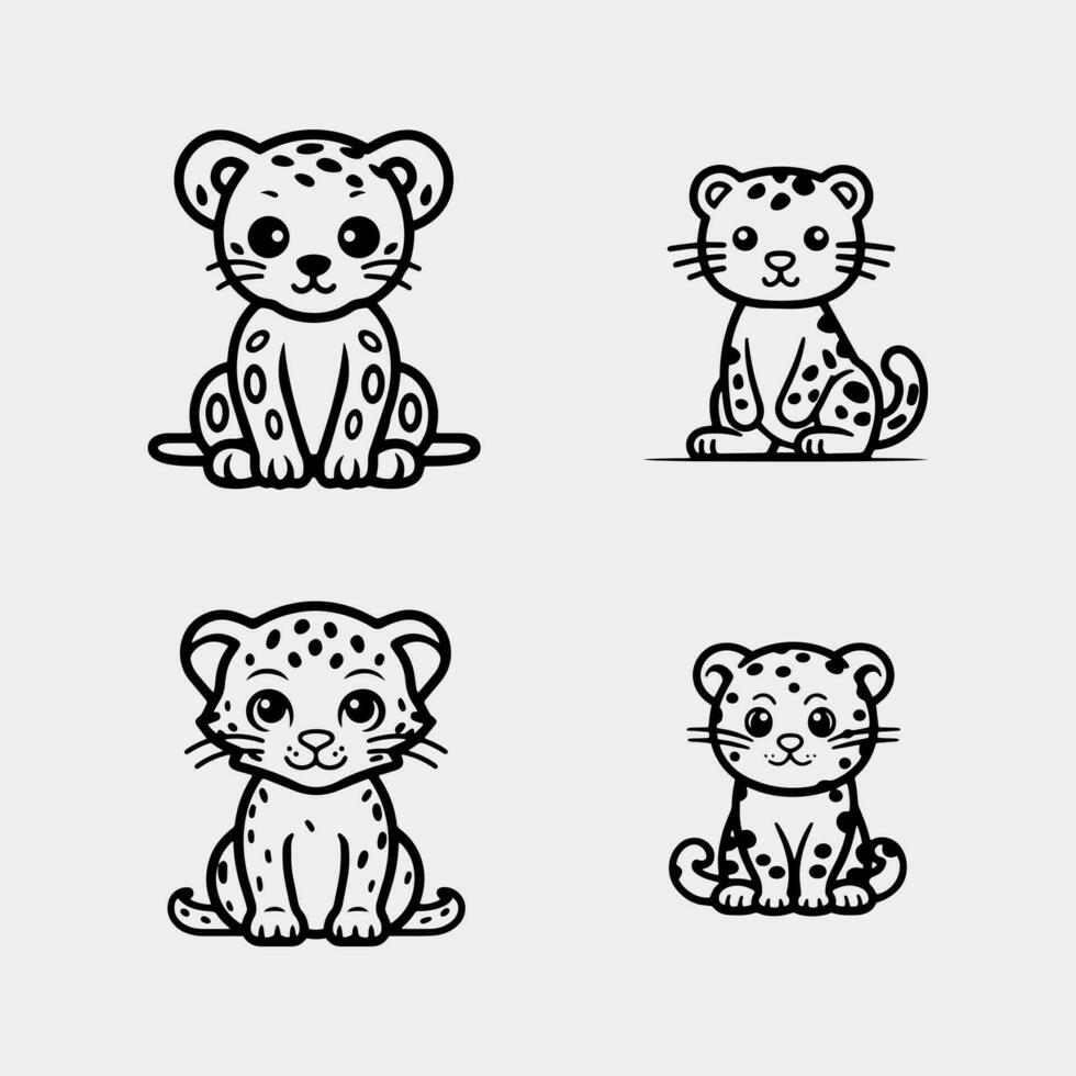 ensemble de dessin animé mignonne peu léopard, conception marrant illustration vecteur