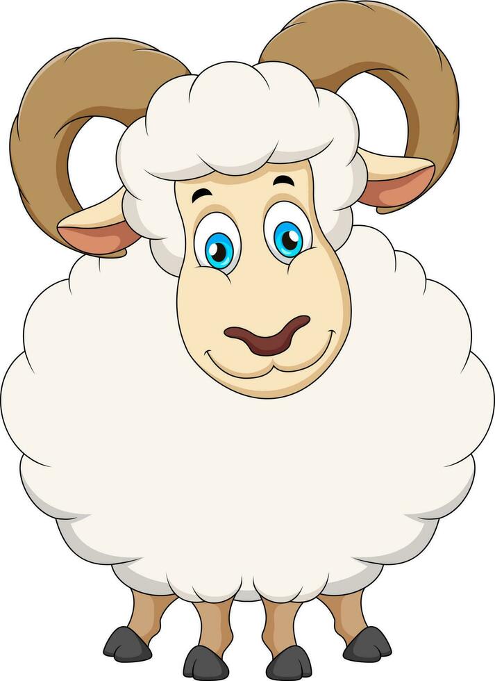 mignonne mouton mascotte dessin animé avec spirale cornes vecteur